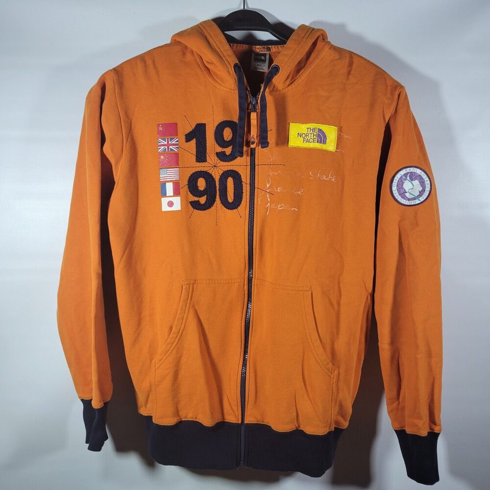 Vintage the North Face 1990 Trans Antartica Expedition Orange Full Zip Hoodie XL